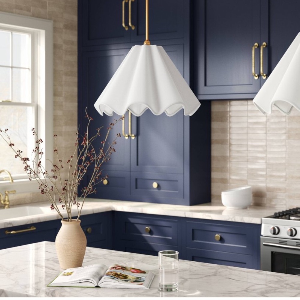 Threshold Wavy Shade Collection, Scalloped Pendant Hanging Light, White